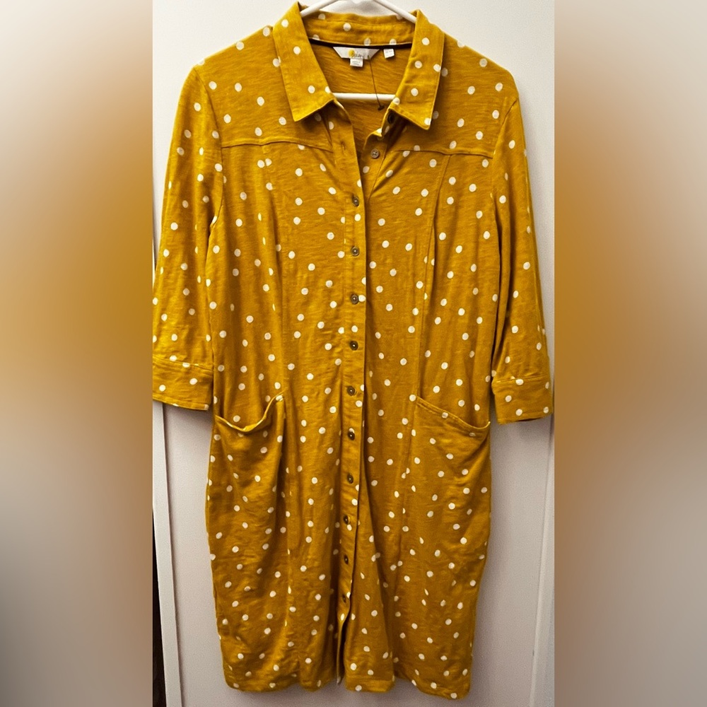 Boden Mustard Polka Dot Shirt Dress